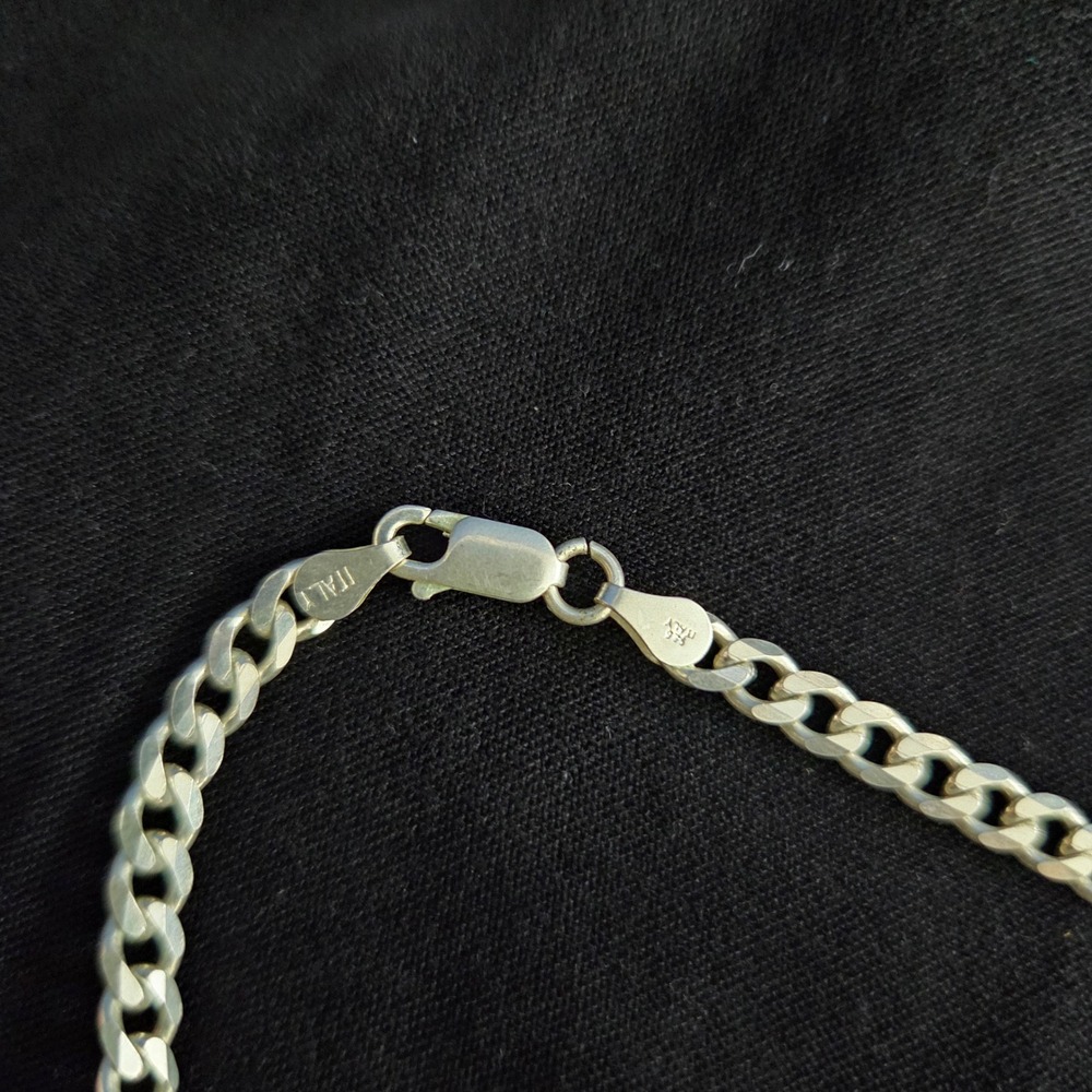 Vintage Italian 925 Sterling Silver Flat Curb Cuban Link 17" Chain Necklace 16g - Picture 2 of 5
